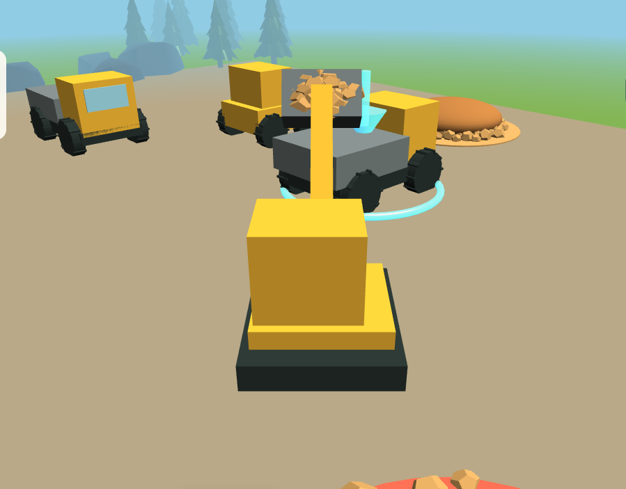 A wheel loader at a construction site in Little Machines, with a dumper and excavator nearby